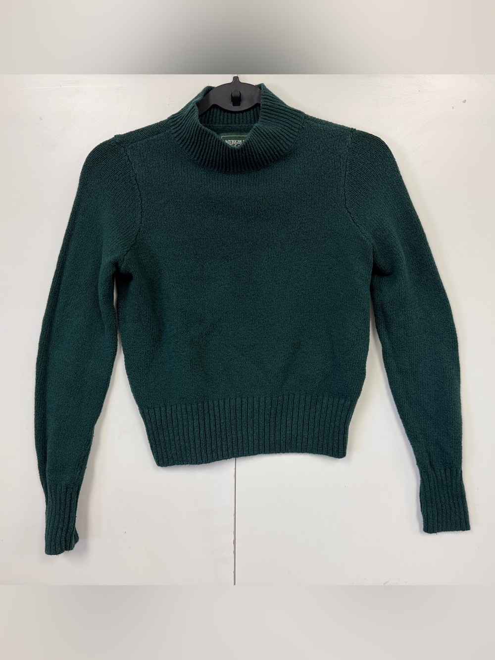 American Eagle Green Mock Neck Cropped Knit Sweater XS Cozy Soft Pullover